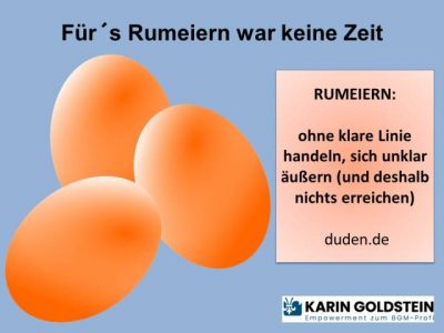 BGM Konzept - Rumeiern - 3 Eier liegen aneinander, daneben Textbox mit Definition